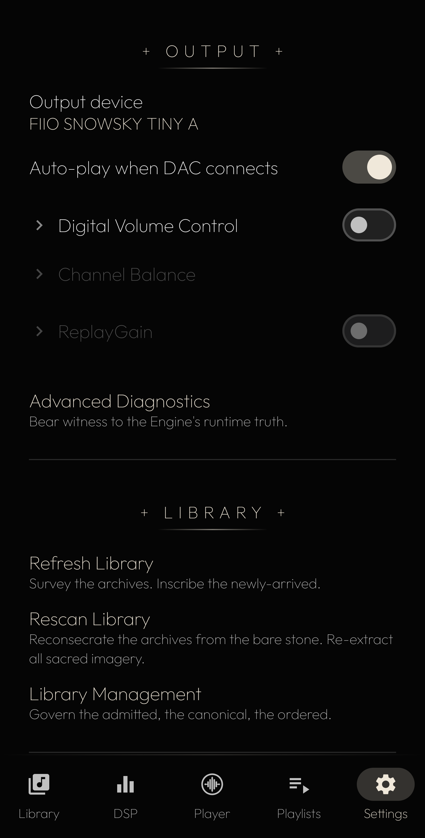 Output and library settings
